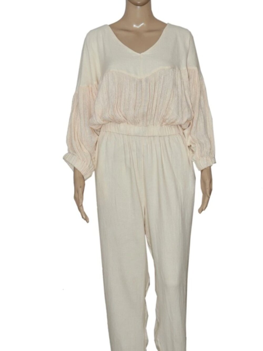 Free People Absolute Heaven Jumpsuit Dolman Sleeve Gauze Cream M